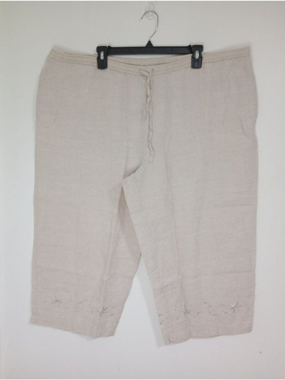 Style & Co Women’s 20W Beige 100% Linen Capri Pants Embroidered Hem